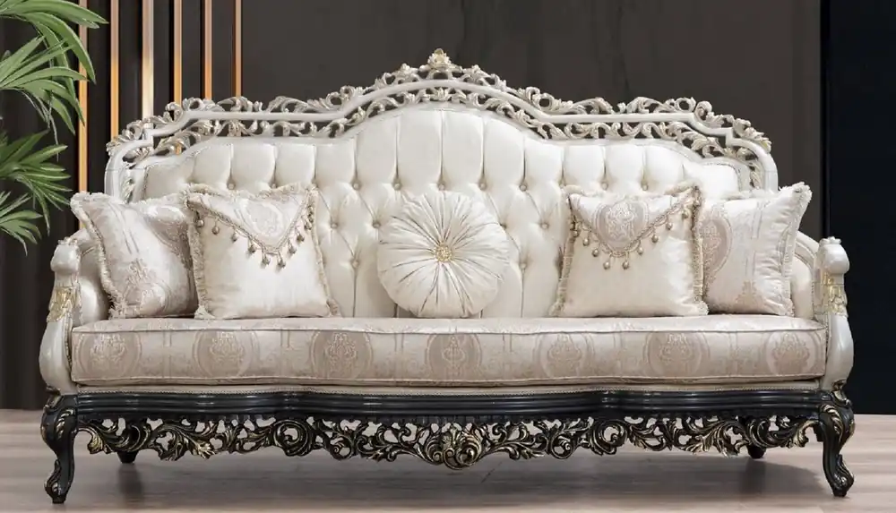 Casa Padrino sofá barroco de lujo crema / beige / blanco / gris / oro - Magnífico sofá de salón con patrón elegante - Muebles de salón y hotel barrocos - Noble y Magnífico Günstig