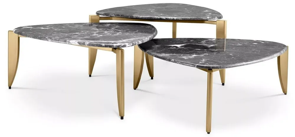 Schneller Versand Casa Padrino conjunto de mesa de centro de lujo de 3 latón / gris - Mesas de salón de latón con tapa de mármol - Muebles de salón - Muebles de hotel - Calidad de lujo