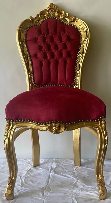 Ausverkauf Casa Padrino silla de comedor barroco rojo burdeos / oro - Silla de estilo antiguo hecha a mano con tela de terciopelo fino - Muebles de comedor barrocos