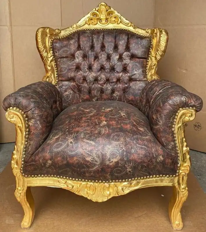 Super-Preis Casa Padrino sillón barroco multicolor / oro - Sillón de salón de madera maciza hecho a mano con cuero artificial - Sillón de salón de estilo antiguo - Muebles de salón barrocos