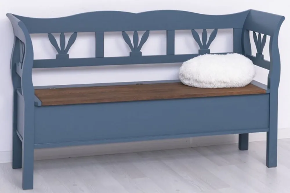 Casa Padrino banco de estilo campestre azul / marrón oscuro 163 x 48 x A. 92 cm - Banco de madera maciza con espacio de almacenamiento - Muebles de madera maciza - Muebles de estilo campestre Super-Preis