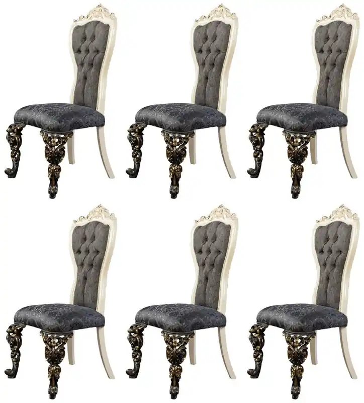 Casa Padrino conjunto de 6 sillas de comedor barrocos de lujo azul / blanco / oro - Sillas de cocina de estilo barroco magníficos - Muebles de comedor barrocos - Muebles barroco Direkt Vom Hersteller
