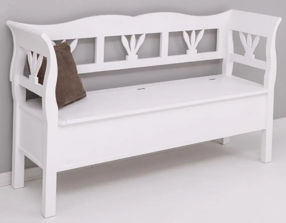 Markenware Casa Padrino banco de estilo campestre blanco 163 x 48 x A. 92 cm - Banco de madera maciza con espacio de almacenamiento - Muebles de madera maciza - Muebles de estilo campestre