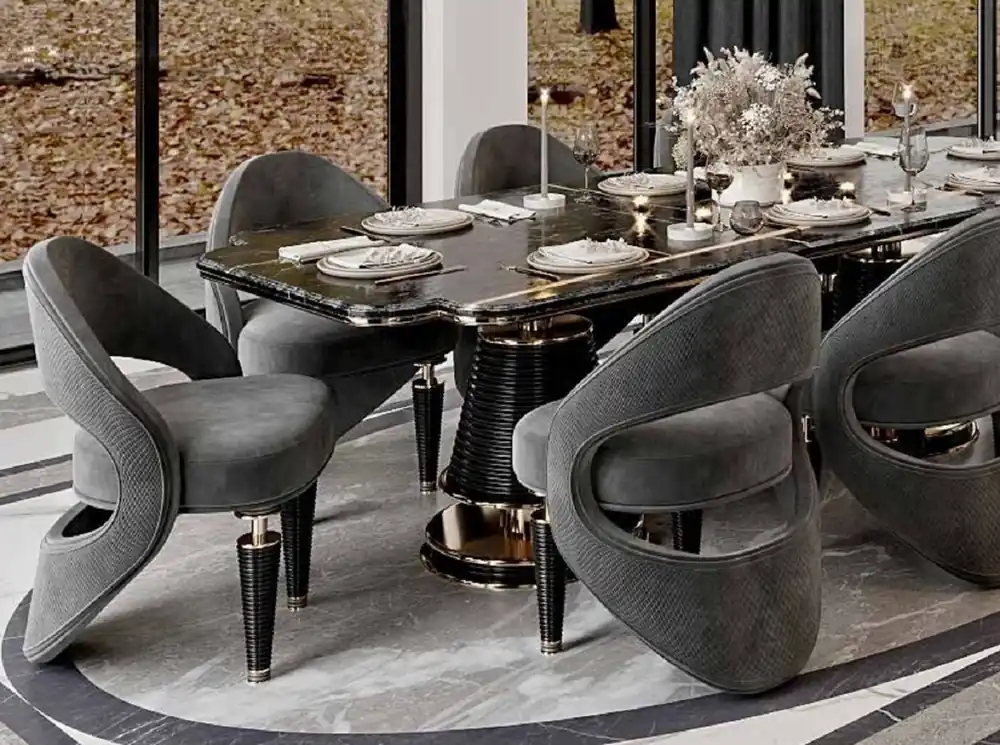 Casa Padrino conjunto de 8 sillas de comedor de lujo gris / negro / oro 57 x 60 x A. 85 cm - Muebles de comedor - Muebles de restaurante - Muebles de hotel - Muebles de lujo - Colección de lujo Neue Kollektion