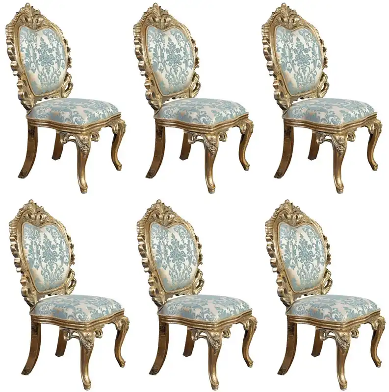 Casa Padrino conjunto de 6 sillas de comedor barrocos de lujo turquesa / oro - Sillas de cocina de estilo barroco magníficos - Muebles de comedor barrocos - Muebles barroco Jetzt Bestellen