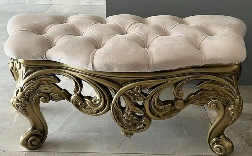 Mega-Angebot Casa Padrino taburete barroco de lujo con pedrería crema / oro - Taburete estilo barroco hecho a mano - Reposapiés estilo barroco - Taburete estilo antiguo - Muebles estilo barroco