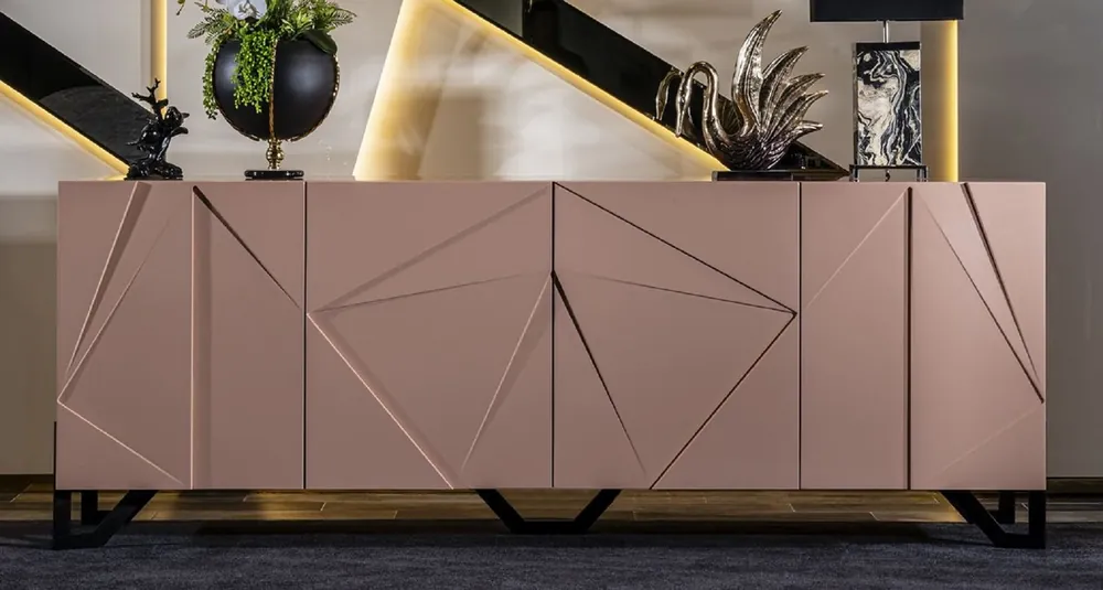 Casa Padrino aparador de diseño de lujo rosa / negro 220 x 50 x A. 88 cm - Armario de madera maciza con 4 puertas - Muebles de comedor - Muebles de hotel - Muebles de diseño - Muebles de lujo Highlight