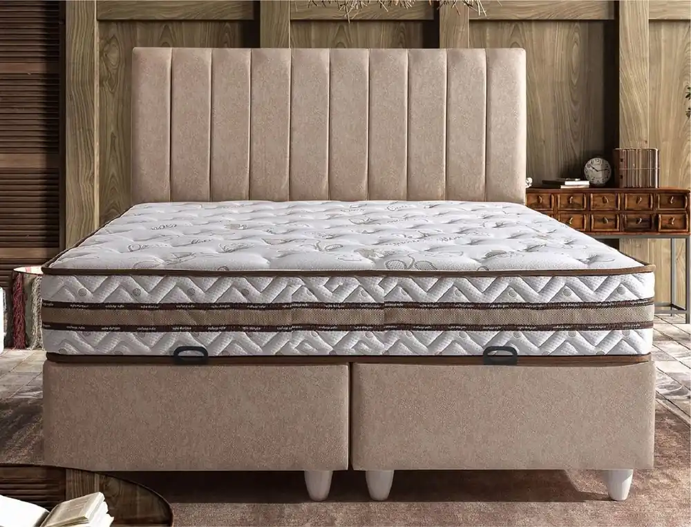 Knallerangebot Casa Padrino cama doble de lujo beige / blanco - Varios Tamaños - Cama de madera maciza con cabecero y colchón - Muebles de dormitorio - Muebles para hoteles - Muebles de lujo