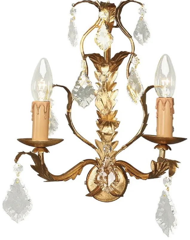Saisonangebot Casa Padrino lámpara de pared doble barroco de lujo oro antiguo 28 x 17 x A. 34 cm - Lámpara de pared de cristal - Lámpara de pared de salón estilo barroco - Luces barrocas - Hecho en Italia
