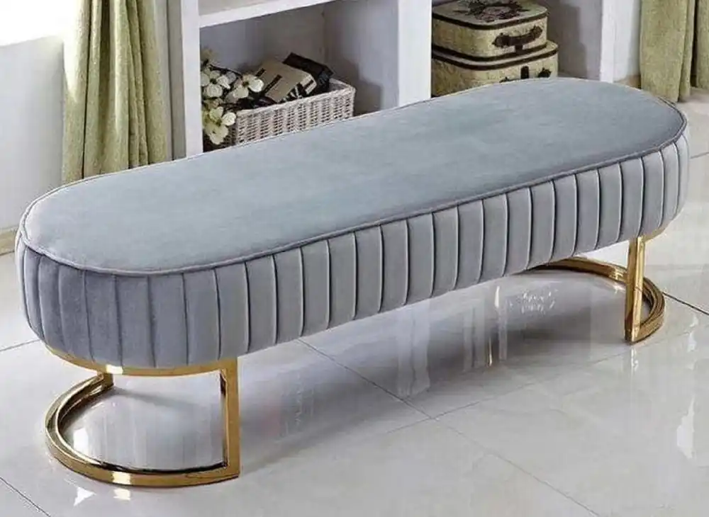 Casa Padrino banco de lujo gris / oro 120 x 50 x A. 50 cm - Banco de salón tapizado - Banco de dormitorio - Muebles de salón - Muebles de dormitorio - Muebles de lujo Must-Have