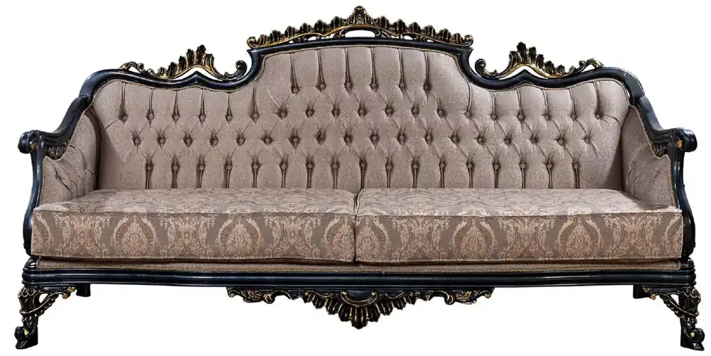 Casa Padrino sofá barroco de lujo gris / azul / oro - Sofá de salón de estilo barroco con patrón elegante - Muebles de salón de lujo en estilo barroco - Muebles barrocos Sonderangebot