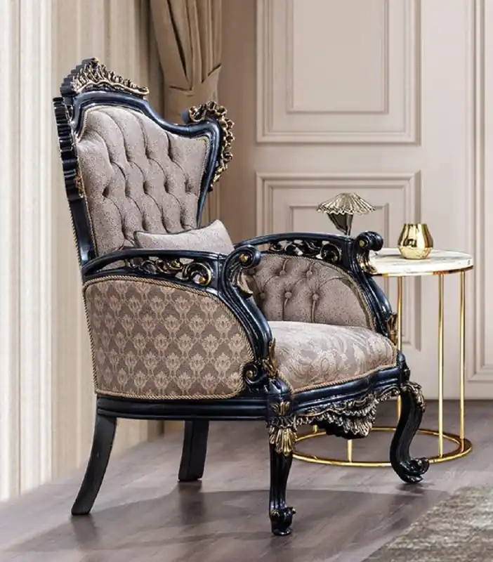 Casa Padrino sillón barroco de lujo gris / azul / oro - Magnífico sillón de salón con patrón elegante - Muebles de salón de lujo en estilo barroco - Muebles barrocos Top-Angebot