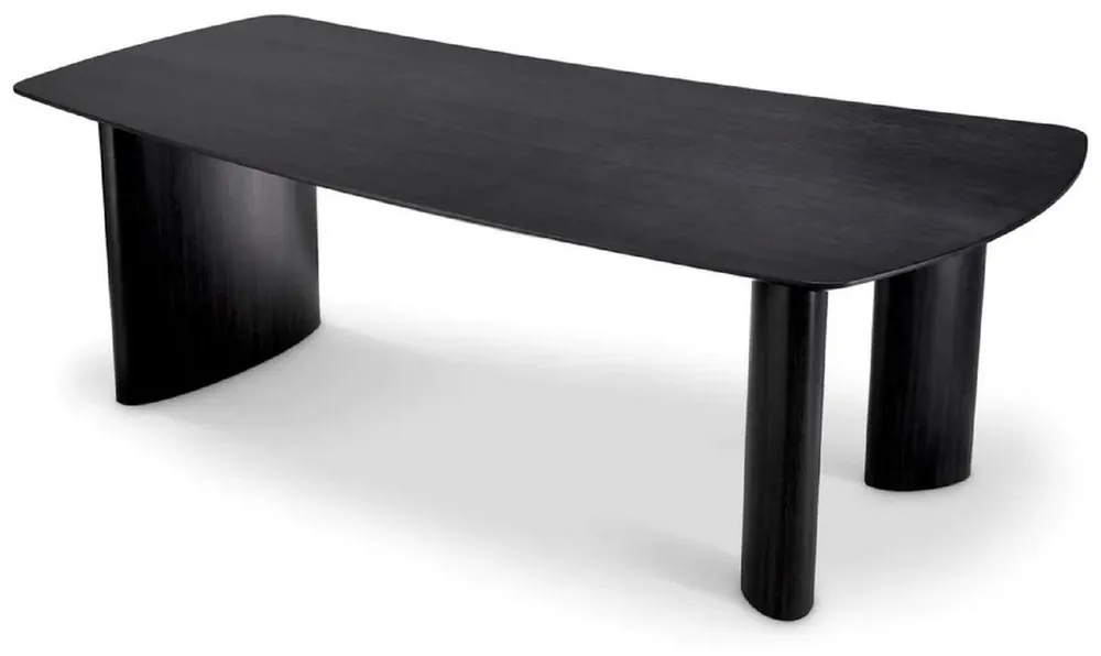 Abverkauf Casa Padrino mesa de comedor de lujo negro gris 230 x 120 x A. 76,5 cm - Mesa de cocina de madera maciza con tablero ligeramente curvado - Muebles de comedor - Muebles de cocina - Muebles de lujo