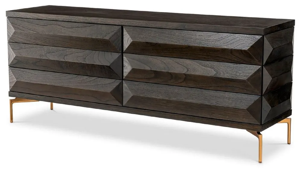 Casa Padrino cómoda de madera maciza de lujo con 6 cajones moca / latón 182 x 48 x A. 75 cm - Cómoda de dormitorio - Muebles de dormitorio - Muebles de lujo - Interiores de lujo Preiswert