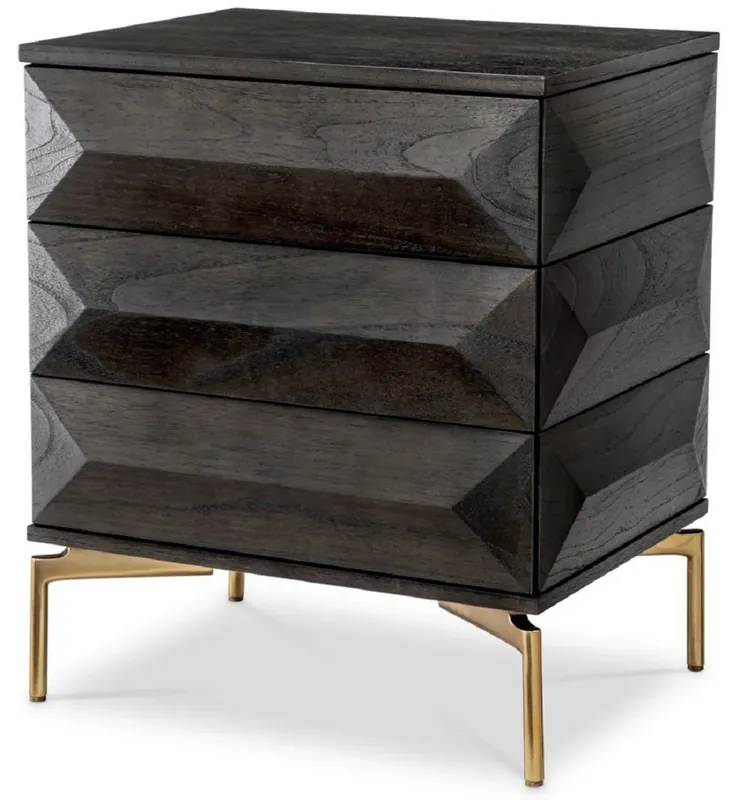 Casa Padrino mesita de noche de lujo moca / latón 64 x 48 x A. 72 cm - Mesita auxiliar de madera maciza con 3 cajones - Muebles de dormitorio - Muebles de lujo - Interiores de lujo Preisknaller