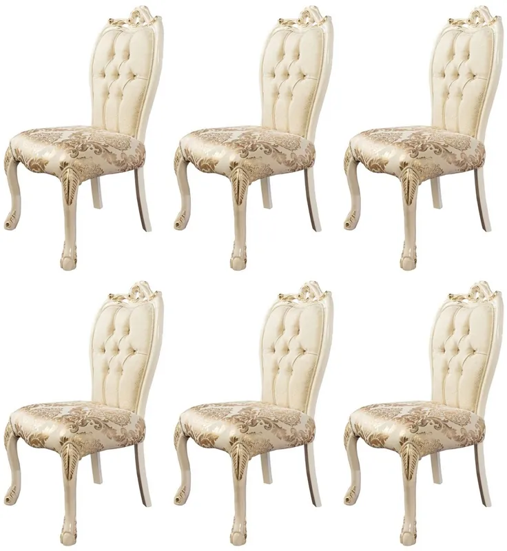 Solange Der Vorrat Reicht Casa Padrino conjunto de 6 sillas de comedor barrocos de lujo blanco / oro - Sillas de cocina de estilo barroco magníficos - Muebles de comedor barrocos - Muebles barroco
