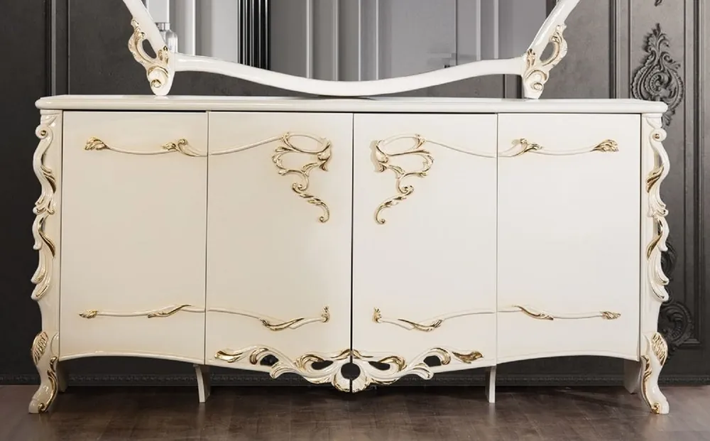 Online Kaufen Casa Padrino aparador barroco de lujo blanco / oro - Gabinete de madera maciza de estilo barroco con 4 puertas - Muebles de comedor de lujo en estilo barroco - Muebles de comedor barrocos