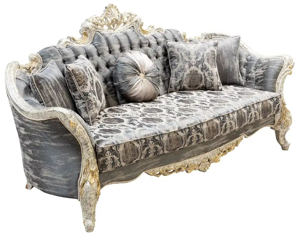 Casa Padrino sofá barroco de lujo gris / blanco antiguo / oro - Sofá de salón de estilo barroco con patrón elegante - Muebles de salón de lujo en estilo barroco - Muebles barrocos Sale
