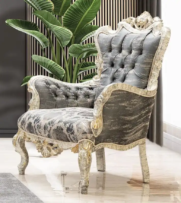 Casa Padrino sillón barroco de lujo gris / blanco antiguo / oro - Magnífico sillón de salón con patrón elegante - Muebles de salón de lujo en estilo barroco - Muebles barrocos Jetzt Bestellen