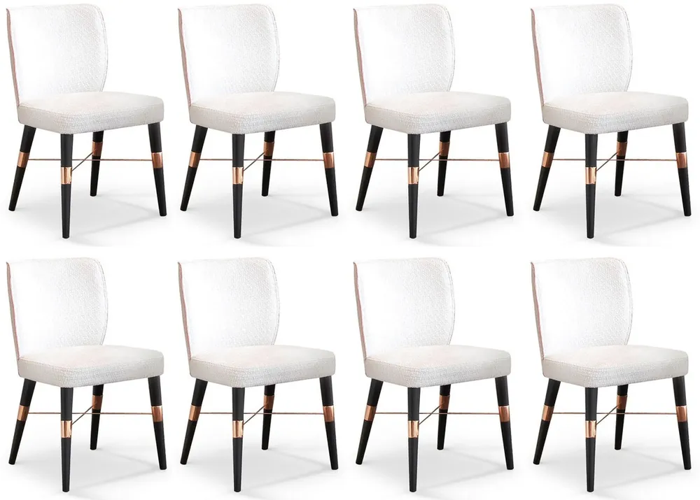 Casa Padrino conjunto de 8 sillas de comedor de lujo blanco / negro / cobre 50 x 54 x A. 83 cm - Muebles de comedor - Muebles de restaurante - Muebles de hotel - Muebles de lujo - Colección de lujo Finale Aktion