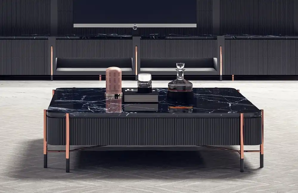 Casa Padrino mesa de centro de lujo negro / negro mate / cobre 124 x 124 x A. 35 cm - Mesa de salón cuadrada con tapa de mármol - Muebles de salón - Muebles de hotel - Muebles de lujo Zertifiziert