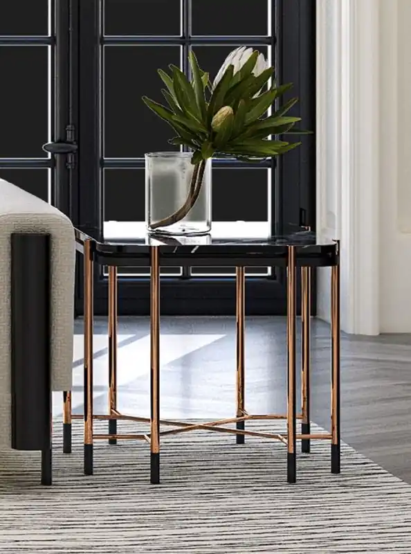 Casa Padrino mesa auxiliar de lujo negro / negro mate / cobre 59 x 59 x A. 55 cm - Mesa cuadrada con tapa de mármol - Muebles de salón - Muebles de hotel - Muebles de lujo Top-Seller