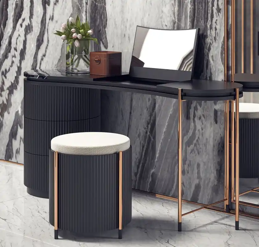 Casa Padrino conjunto de dormitorio de lujo negro mate / cobre - 1 Tocador de Lujo con Espejo de Maquillaje y 1 Taburete de Lujo - Muebles de dormitorio - Muebles de hotel - Muebles de lujo Neuheit
