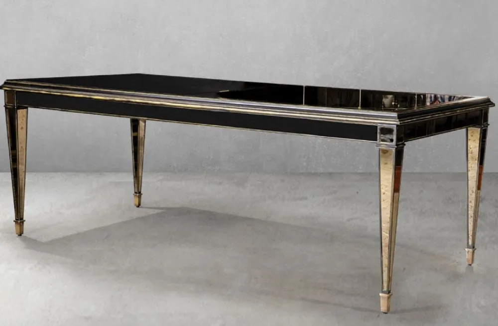 Billig Casa Padrino mesa de comedor Art Deco de lujo negro / latón 213 x 99 x A. 77,5 cm - Mesa de cocina estilo Art Deco con espejo - Muebles de comedor Art Deco de lujo