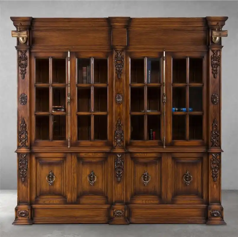 Top-Preis Casa Padrino armario de libros de estilo campestre de lujo marrón / latón antiguo 262,5 x 54 x A. 251 cm - Armario con iluminación - Armario de salón - Muebles de estilo campestre de lujo