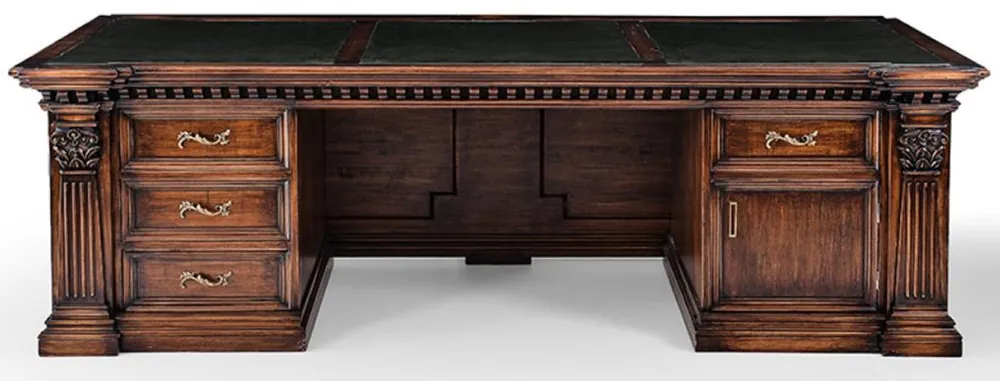 Casa Padrino escritorio de estilo campestre de lujo marrón / negro / verde 243,5 x 99 x A. 79 cm - Mesa de oficina de madera maciza - Muebles oficina estilo campestre - Muebles de oficina de lujo Solange Der Vorrat Reicht