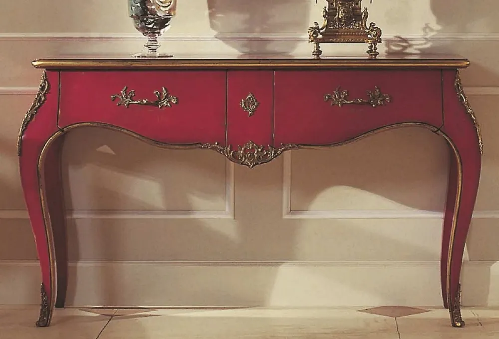 Begrenztes Angebot Casa Padrino consola barroca de lujo rojo burdeos / oro antiguo - Mesa consola hecha a mano con 2 cajones - Muebles de salón de lujo en estilo barroco - Muebles barrocos - Hecho en Italia