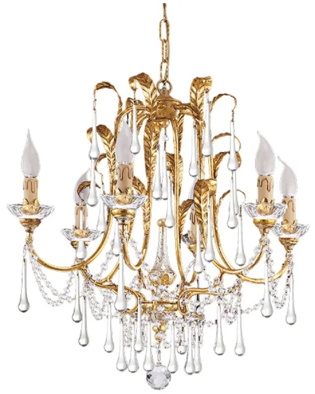 Casa Padrino araña de luces barroco de lujo con cristal de Murano noble oro con pátina Ø 61 x A. 60 cm - Magnífica lámpara de araña de salón estilo barroco - Calidad de lujo - Hecho en Italia Sonderaktion