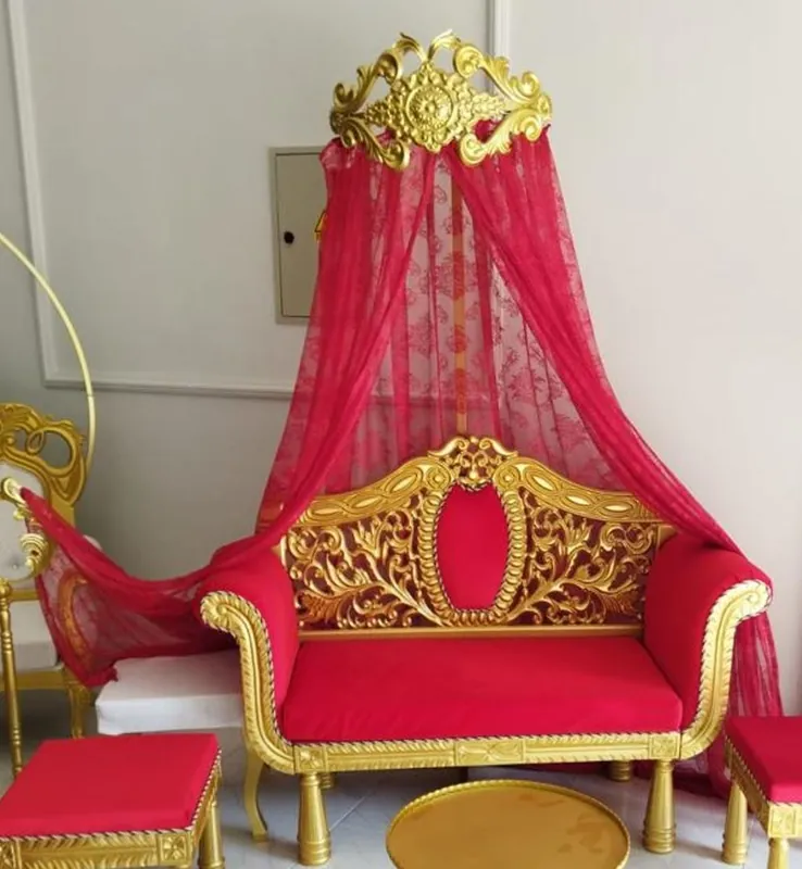 Angebot Casa Padrino sofá barroco de lujo rojo / oro - Sofá de salón de madera maciza hecho a mano con terciopelo fino y dosel - Muebles barrocos - Noble y Magnífico