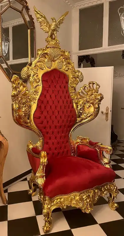 Casa Padrino sillón de trono barroco con escultura de águila noble rojo burdeos / oro - Sillón real hecho a mano barroco - Magnífico sillón de boda - Sillón gigante barroco - Muebles barrocos Neu