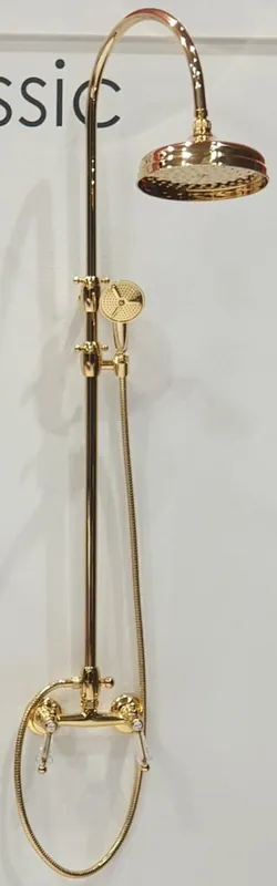 Preiswert Casa Padrino conjunto de ducha de baño de lujo con cristal Swarovski oro A. 111-138,5 cm - Conjunto de ducha con ducha fija y ducha de mano - Accesorios de baño - Calidad de lujo - Hecho en Italia