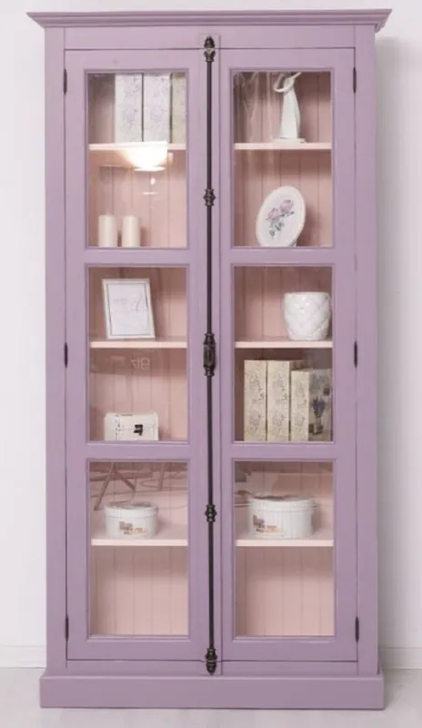 Casa Padrino vitrina de estilo campestre púrpura / rosa 109 x 40 x A. 210 cm - Vitrina de madera maciza con 2 puertas de vidrio - Muebles de madera maciza - Muebles de estilo campestre Letzte Chance