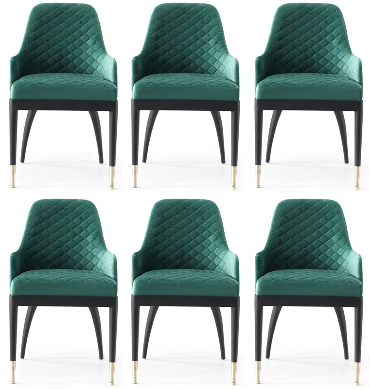 Neuheit Casa Padrino conjunto de sillas de comedor de lujo de 6 con reposabrazos verde / negro / latón 55 x 59 x A. 88 cm - Muebles de comedor - Muebles restaurante - Muebles de lujo - Interiores de lujo