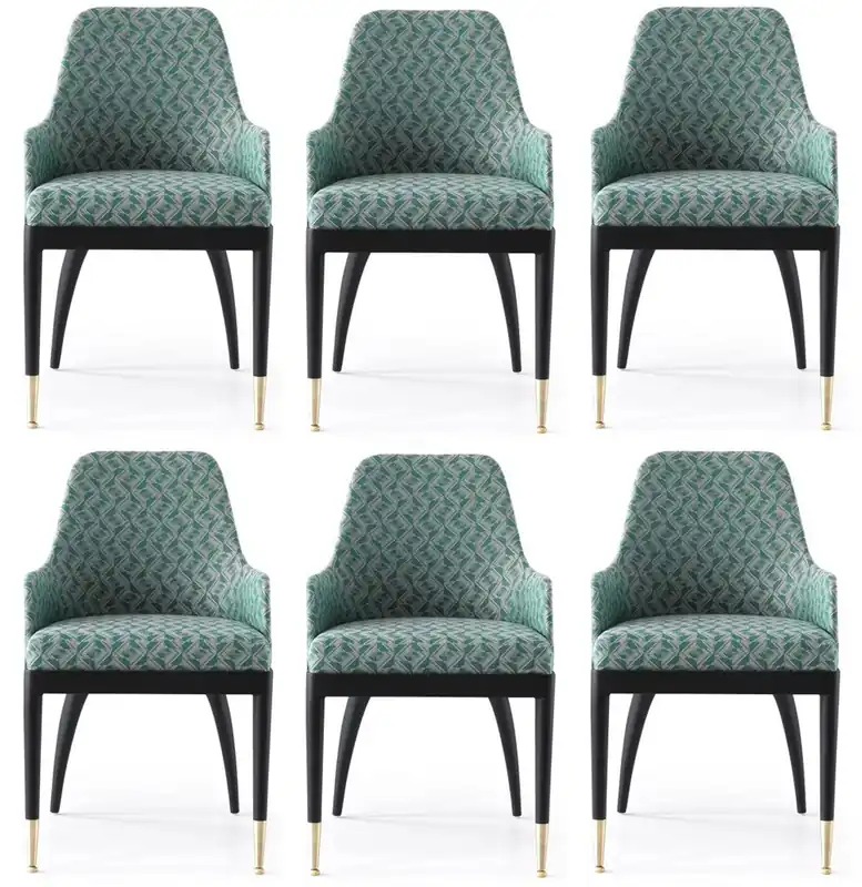 Casa Padrino conjunto de sillas de comedor de lujo de 6 con reposabrazos verde patrón / negro / latón 55 x 59 x A. 88 cm - Muebles de comedor - Muebles restaurante - Muebles de lujo Neuheit