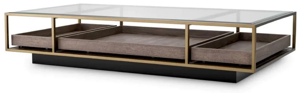 Schnäppchen Casa Padrino mesa de centro de lujo latón / gris / negro 180 x 90 x A. 37 cm - Mesa de salón rectangular con tapa de vidrio - Mesa de hotel - Muebles de salón - Muebles de hotel - Muebles de lujo