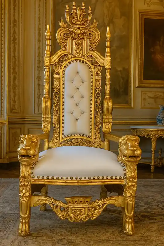 Günstig Casa Padrino sillón de trono barroco con cuero artificial y pedrería blanco / oro - Sillón real hecho a mano - Magnífico sillón de boda - Sillón gigante barroco - Muebles barrocos