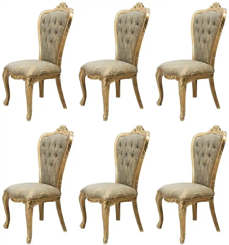 Casa Padrino conjunto de 6 sillas de comedor barrocos de lujo verde / oro antiguo - Sillas de cocina de estilo barroco magníficos - Muebles de comedor barrocos - Muebles barroco Sonderangebot