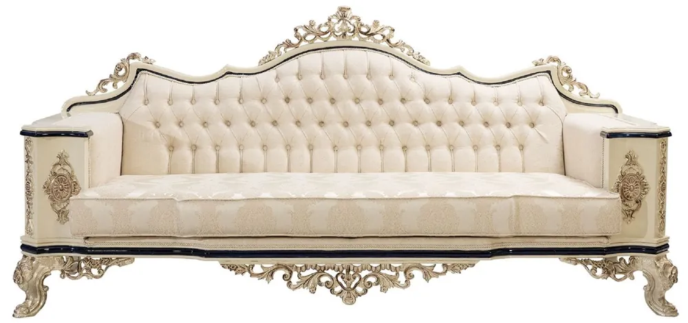Casa Padrino sofá barroco de lujo blanco / crema / negro / oro antiguo - Sofá de salón de estilo barroco con patrón elegante - Muebles de salón de lujo en estilo barroco - Muebles barrocos Preisknaller