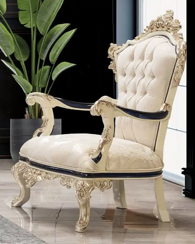 Top-Seller Casa Padrino sillón barroco de lujo blanco / crema / negro / oro antiguo - Sillón de salón de estilo barroco con patrón elegante - Muebles de salón de estilo barroco de lujo - Muebles barrocos