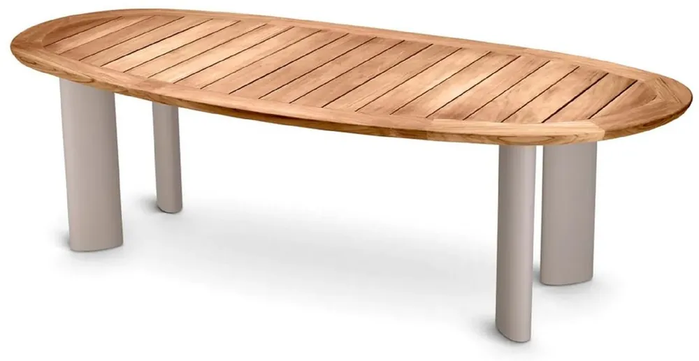 Casa Padrino mesa de jardín de lujo natural / arena 258,5 x 110 x A. 76 cm - Mesa de comedor de jardín con tapa de teca y patas de aluminio - Muebles de jardín y terraza - Calidad de lujo Knallerangebot