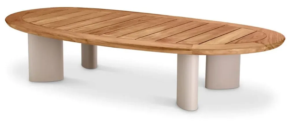 Casa Padrino mesa de jardín de lujo natural / arena 170,5 x 85 x A. 34,5 cm - Mesa de centro de jardín con tapa de teca y patas de aluminio - Muebles de jardín y terraza - Calidad de lujo Preisreduziert
