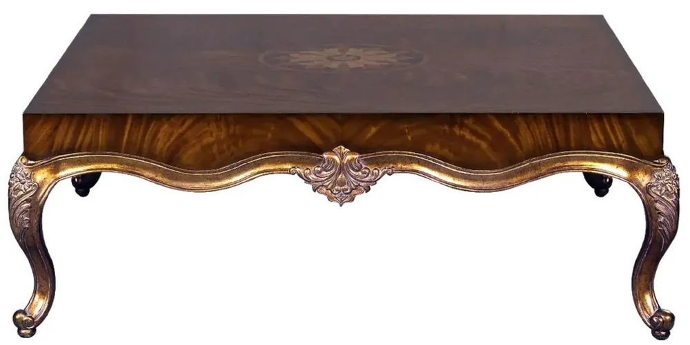 Casa Padrino mesa de centro barroco de lujo marrón marquetería / oro antiguo 130 x 130 x A. 46 cm - Magnífica mesa de salón en estilo barroco - Muebles barrocos - Muebles de lujo en estilo barroco Preiswert