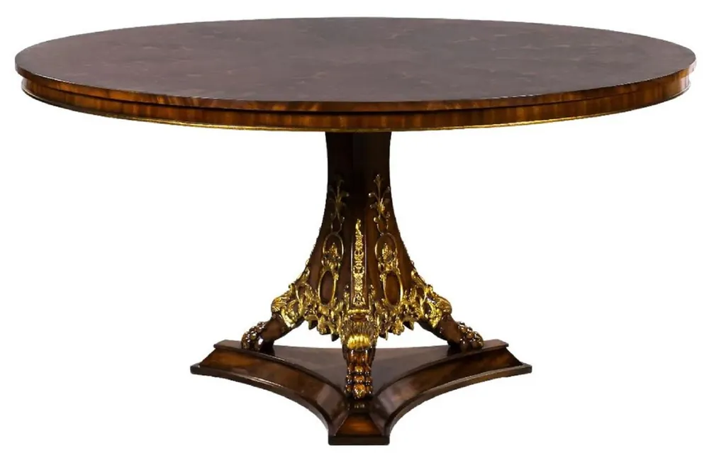 Aktuell Casa Padrino mesa de comedor barroco de lujo marrón oscuro marquetería / oro Ø 150 cm - Mesa de cocina redonda de madera maciza de estilo barroco - Muebles de comedor de lujo en estilo barroco