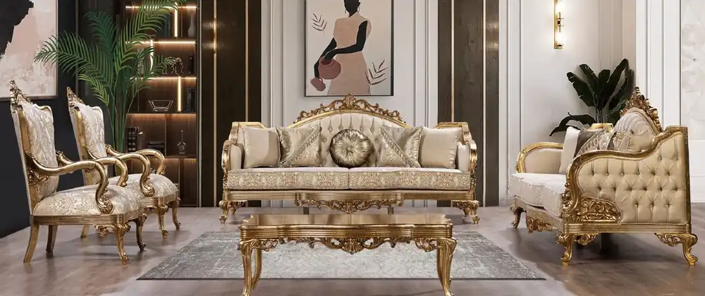 Casa Padrino conjunto de sala de estar barroco de lujo oro / oro antiguo - 2 Sofás Barrocos y 2 Sillones Barrocos y 1 Mesa de Centro Barroco - Muebles de salón barroco - Noble y Magnífico Online Kaufen