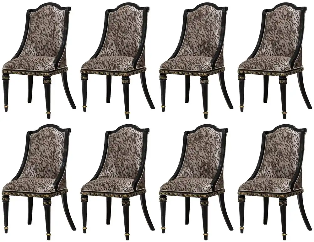 Casa Padrino conjunto de 8 sillas de comedor barrocos de lujo plata patrón / negro / oro - Sillas de cocina de estilo barroco magníficos - Muebles de comedor barrocos - Muebles barroco Highlight