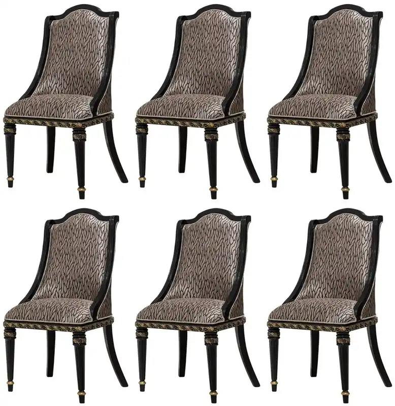 Finale Aktion Casa Padrino conjunto de 6 sillas de comedor barrocos de lujo plata patrón / negro / oro - Sillas de cocina de estilo barroco magníficos - Muebles de comedor barrocos - Muebles barroco